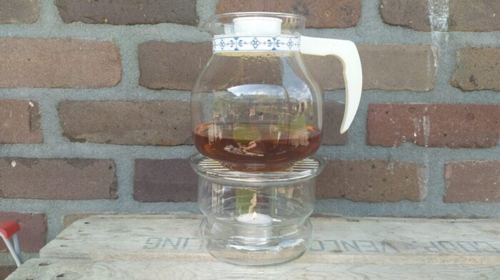 Complete set theepot en theelichthouder van glas blauw saks - Afbeelding 6
