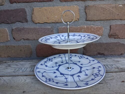 blauw saks etagere 2 laags zilverkleurig handvat